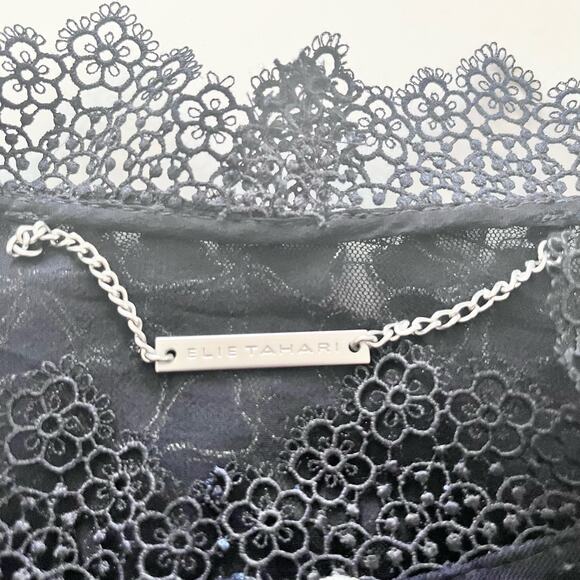 Elie Tahari Navy Silver Floral Lace Sheer Organza Silk Bomber Jacket Size Medium - Picture 7 of 12